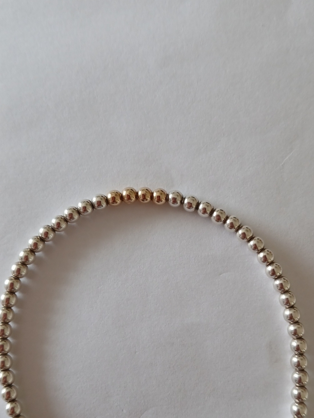 Sterling Silver 925 Beaded Stretch Bracelet With 14k Gold Accents